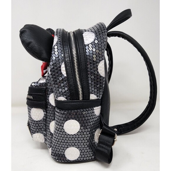 Loungefly Disney Parks Minnie Mouse Sequined Black Polka-Dot Backpack Mouse Ears - Picture 5 of 15
